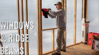 TIMBER FRAME CABIN  FRAMING WINDOWS amp RIDGE BEAM ANGLE IRON AT JOINTS [upl. by Aibar981]