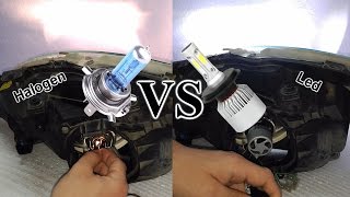 HALOGENA VS LED│INSTALAR BOMBILLA LED H4 EN FAROS DE COCHE [upl. by Tera819]