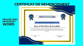 Comment créer un certificat de remerciement 100 pour 100 en ms word en 2023 [upl. by Enoob828]