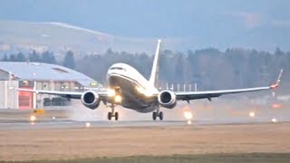 Boeing 73779U BBJ Amazing Jet Blast Takeoff at airport BernBelp HD [upl. by Jard]