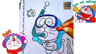 Doraemon Swimming in Water  Coloring Drawing  डोरेमोन तैरते हुए  रंगीन चित्रकारी [upl. by Grevera]