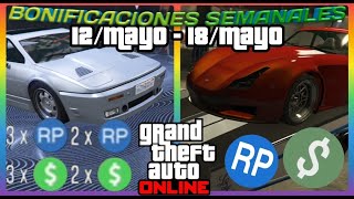 ACTUALIZACIÓN SEMANAL GTA 5 ONLINE  BONIFICACIONES SEMANALES X4 X2 Y MÁS 12Mayo  18Mayo [upl. by Caleb]