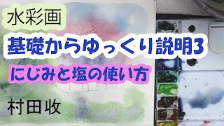 水彩画・基礎からゆっくり説明３・にじみと塩の使い方・風景画の描き方・Watercolor Landscape Basic3 [upl. by Nerw]