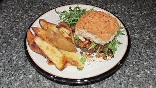 Cooking Stuffed Mushroom Burgers and Djon coated wedges [upl. by Llaccm]