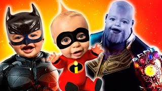 Incredibles 2 Jack Jack Halloween Costume Pretend Play and Shopping with Batman and Thanos [upl. by Llebanna542]