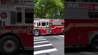 FDNY Ladder 26 quotTHE FIRE FACTORY CREWquot LOUD SIRENS Harlem NYC shorts fdny firetrucks harlem [upl. by Rhianna]