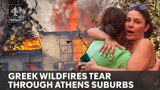 Wildfires reach Athens forcing thousands from their homes [upl. by Berna943]