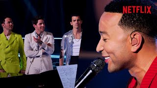 John Legend Roasts The Jonas Brothers In Song 🔥  Jonas Brothers Family Roast  Netflix [upl. by Kiah]