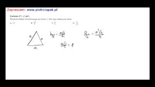 Wysokość trójkąta równobocznego jest równa Pole tego trójkąta jest równe [upl. by Oina866]