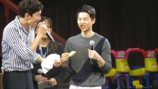 160611 Song Joongki FM in HK  Eating Durian  Feeding Kwangsoo [upl. by Merras]