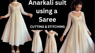 ANARKALI DRESS USING MEESHO SAREE CUTTING AND STITCHING [upl. by Loise737]