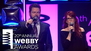 Nick Offerman and Megan Mullally presents to Bob Greenberg of RGA at 20th Annual Webby Awards [upl. by Irrab]