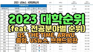 수시장인 2023 전국 대학 순위  QS THE TIME ARWU 중앙일보 US뉴스 브랜드평판 대학 서열  전공분야별 대학순위 [upl. by Jak875]