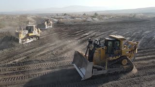 Five Caterpillar D9T And Komatsu D275 Bulldozers In Action  Aerial View [upl. by Eninotna432]