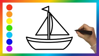 Ich zeichne ein Segelboot ⛵️ Drawing a Sailboat  Painting and Coloring for Kids [upl. by Ilrac]