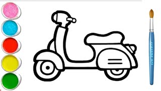 Drawing Painting Coloring A Motor Bike For Kids And ToddlerStep By Step [upl. by Gilchrist]