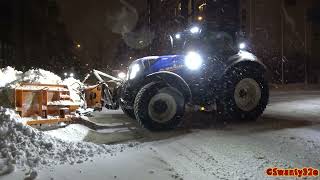 4K New Holland T7225 Plowing Snow [upl. by Mame]