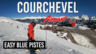 Skiing easy blue pistes Biollay Pralong Cospillot Tovets in Courchevel Les 3 Vallées [upl. by Ancell785]