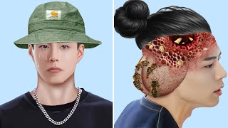 ASMR Remove Bee sting Big Acne amp Worm Infected Ears  Deep Cleaning Animation [upl. by Atinor]