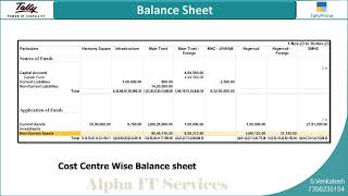 Cost Centre Wise BS and PL [upl. by Fabria]