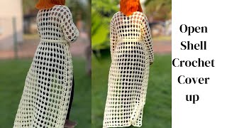 How to Crochet Open Shell Coverup  Crochet Coverup tutorial [upl. by Ehling]