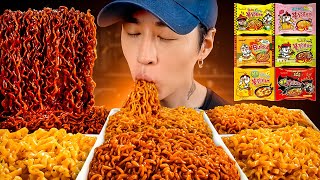 ASMR MUKBANG SPICY FIRE NOODLES CHALLENGE Black Bean 2X Nuclear Carbonara Curry Cheese Corn [upl. by Dunson]