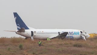 Boeing 737 skids off the runway at Senegal airport 10 people hurt [upl. by Lothario]