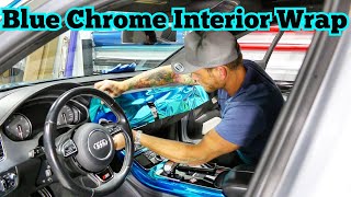 Difficult  Interior Vinyl Wrap In Light Blue Chrome Audi S8 [upl. by Ojoj]