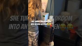 She turned her bedroom into an ikea kitchen😂 entertainment funny recomeded reels funnymemes [upl. by Anivlek]