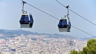 Flying over Barcelona Teleferic Montjuic Cable Car  Catalonia Spain [upl. by Cutler281]