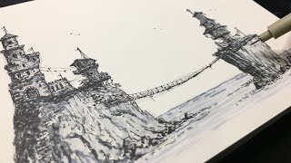 Pirate Cove  Sketchbook Ink Pen Drawing [upl. by Coltson]