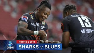 Sharks v Blues  Super Rugby 2019 Rd 2 Highlights [upl. by Huttan]