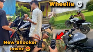 Ns200 Wheelie 💀New Shooker cover install 😍BikerBoyRimen [upl. by Ennirroc]