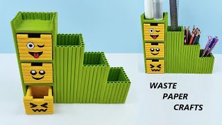 DIY  Very Cute  Desk Organizer Waste Paper  Waste Paper Crafts [upl. by Nela]