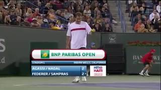 Hit for Haiti  Federer wants Agassi to Serve at 113 mph  Agassi serves 114 mph [upl. by Wagner]