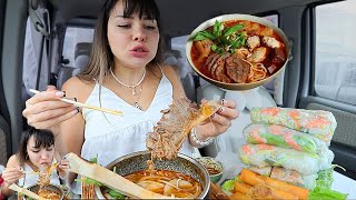 Real Mukbang Lots of Spring Rolls Spicy Bun Bo Hue Thick Cut Beef Rib Vietnamese Food ASMR 먹방 [upl. by Anilocin424]