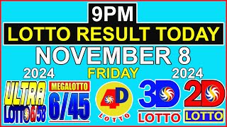 Lotto Result Today 9pm November 8 2024 PCSO [upl. by Riffle]