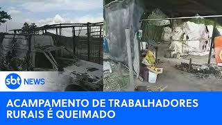 Homens armados invadem e incendeiam acampamento de trabalhadores rurais  SBTNewsnaTV 060624 [upl. by Drexler]