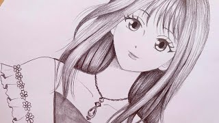 Easy anime drawing  How to draw Anime girl  step by step  Pencil Sketch for beginners [upl. by Ekaj476]