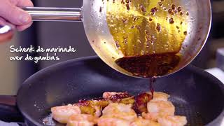 Recept gambas met kerriemayonaise en couscous van bloemkool [upl. by Cott43]