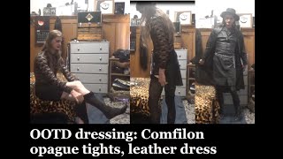 OOTD Dressing Comfilon now activeskin Opague tights and thrift found leather front zip dress [upl. by Garcon]