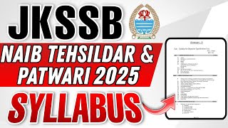 JKSSB Naib Tehsildar Syllabus 2023  JKSSB Patwari Syllabus 2023 [upl. by Teraj117]