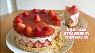 STRAWBERRY CHEESECAKE EKONOMIS Tanpa oven dan tanpa cream cheese [upl. by Mercer]