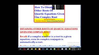 4How To Obtain Other Roots Of Quartic Equations Given One of the Complex Roots Pure Math Paper 1 [upl. by Debra108]