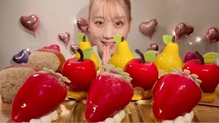 Miyu ASMR chocolate cream biscuit fruit cake Mukbang bites only [upl. by Gerik]