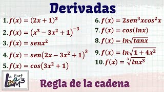 Derivadas aplicando regla de la cadena  10 ejercicios explicados desde cero  La Prof Lina M3 [upl. by Jamil]