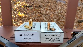 9mm P Manstopper Federal 9BPLE 115 gr JHP VS Federal HiShok 45 ACP 230 gr JHP [upl. by Currie]