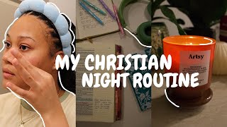 MY CHRISTIAN GIRL NIGHT ROUTINE 🌙 devotion cleaning quiet time [upl. by Aennaej834]