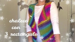 Chaleco a crochet fácil con 3 rectángulos  Ganchillo facial [upl. by Kizzie]