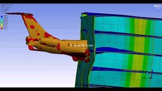 ANSYS WB Explicit Dynamics FEA  Simulation of plane impacting and crashing into a building [upl. by Aicnetroh240]